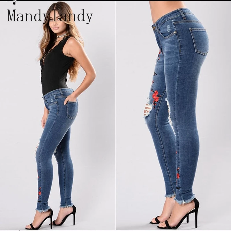 Mandylandy Jeans Women's Slim Jeans Spring Summer Leisure Flower Embroidered High Waist Stretch Hole Ripped Denim Pencil Pants
Mandylandy Jeans Women's Slim Jeans Spring Summer Leisure Flower Embroidered High Waist Stretch Hole Ripped Denim Pencil Pants