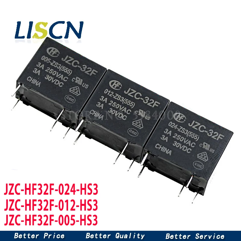 

5PCS HF 32F-G-05V/12V/24V High current of DIY circuit board module Relay JZC HF32F-005 012 024-HS3 HS 4Pin 3A 5A 10A