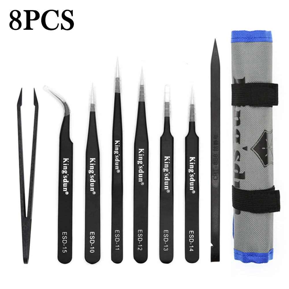 8pcs Stainless Steel Anti-static Tweezers Curved Straight Pointed Tweezer With Mini Bags For Home Machine Parts Accessories
8pcs Stainless Steel Anti-static Tweezers Curved Straight Pointed Tweezer With Mini Bags For Home Machine Parts Accessories