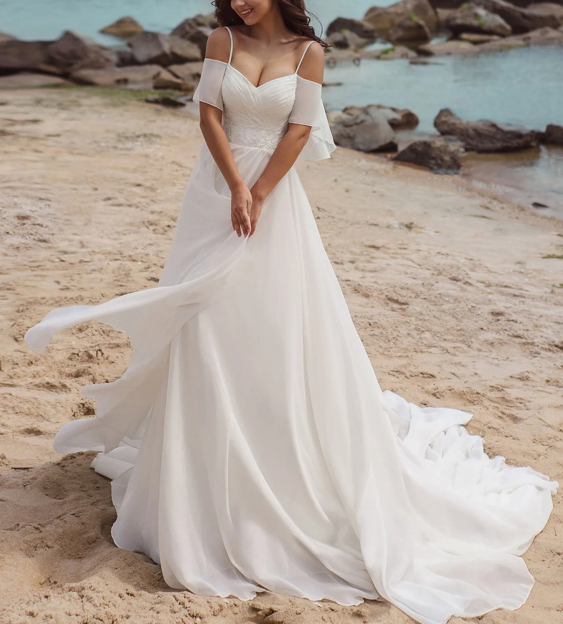 11633# Spaghetti Straps Flare Sleeve A-Line Elegant V-Neck Boho Open Back Chiffon Wedding Dress Wedding Gown Bridal Gown
11633# Spaghetti Straps Flare Sleeve A-Line Elegant V-Neck Boho Open Back Chiffon Wedding Dress Wedding Gown Bridal Gown