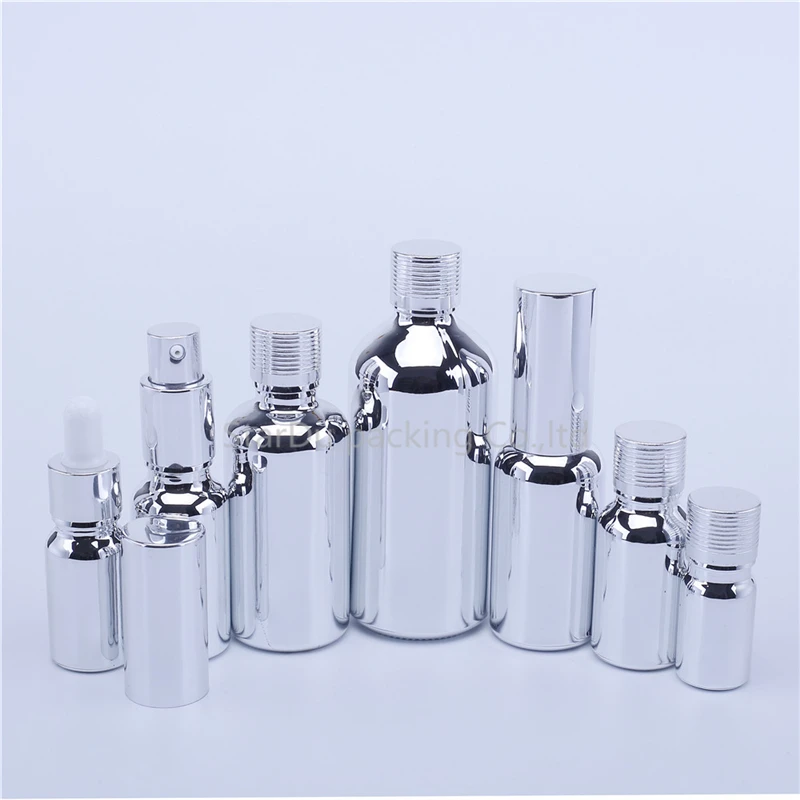 12pcs Empty UV Electroplate Silver Perfume Cream Spray Lotion Pump Refillable Essential Oil Dropper Glass Bottles | Красота и