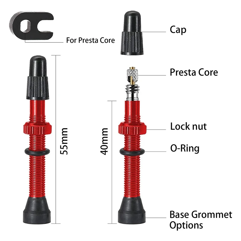 Tubeless 40mm Presta Valve Stem Kit, Super Light Alloy with Valve Core Remover Tool for Road Bike & MTB Repair Part
Tubeless 40mm Presta Valve Stem Kit, Super Light Alloy with Valve Core Remover Tool for Road Bike & MTB Repair Part