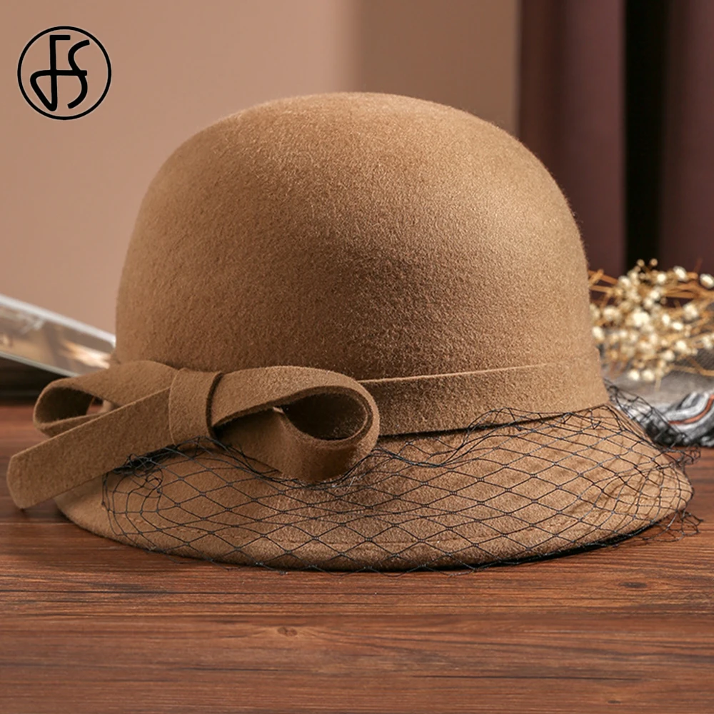 FS Elegant Dome Top Wool Felt Fedora Hats For Women Winter Warm Church Cloche Derby Basin Hat Fedoras Bowler Cap With Veil Rope
FS Elegant Dome Top Wool Felt Fedora Hats For Women Winter Warm Church Cloche Derby Basin Hat Fedoras Bowler Cap With Veil Rope