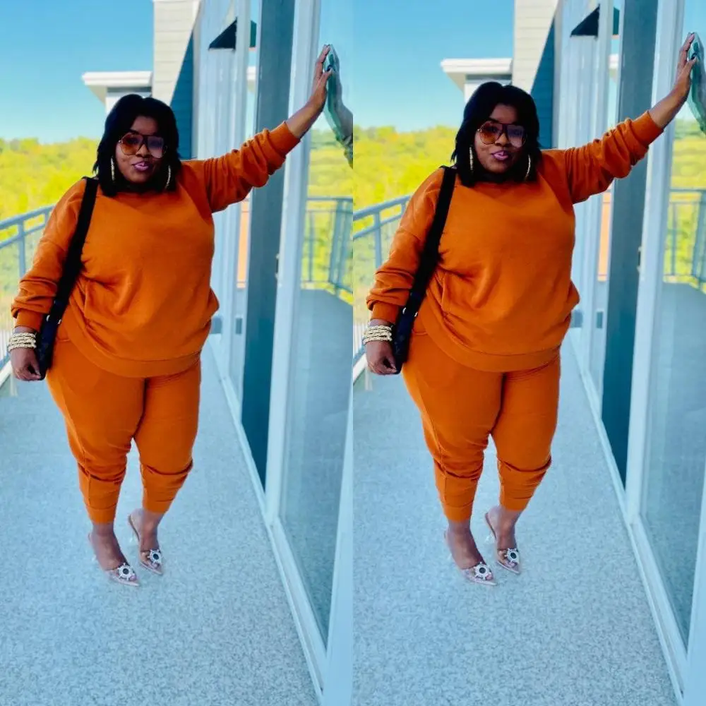 Plus Size Solid Women Casual Sets Long Sleeve Loose Regular O-neck Tops High Waist Sports Pants Tracksuits For Streetwear
Plus Size Solid Women Casual Sets Long Sleeve Loose Regular O-neck Tops High Waist Sports Pants Tracksuits For Streetwear