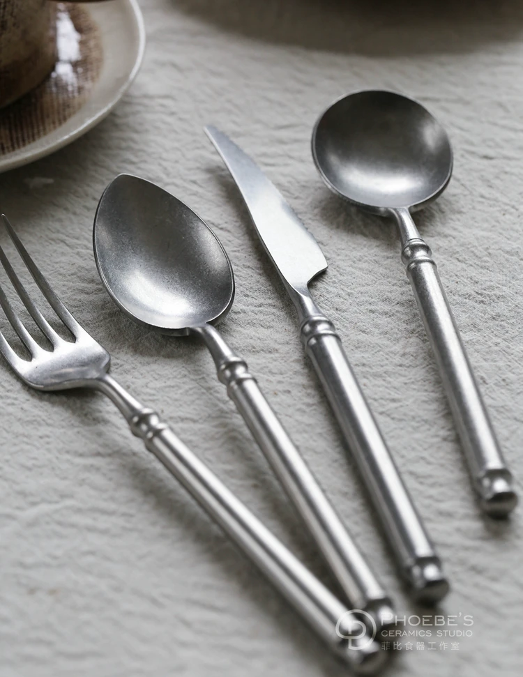 

Vintage Cutlery Set Stainless Steel Spoons and Forks Travel Utensils Dinnerware Set Conjunto De Talheres Tableware BD50CJ