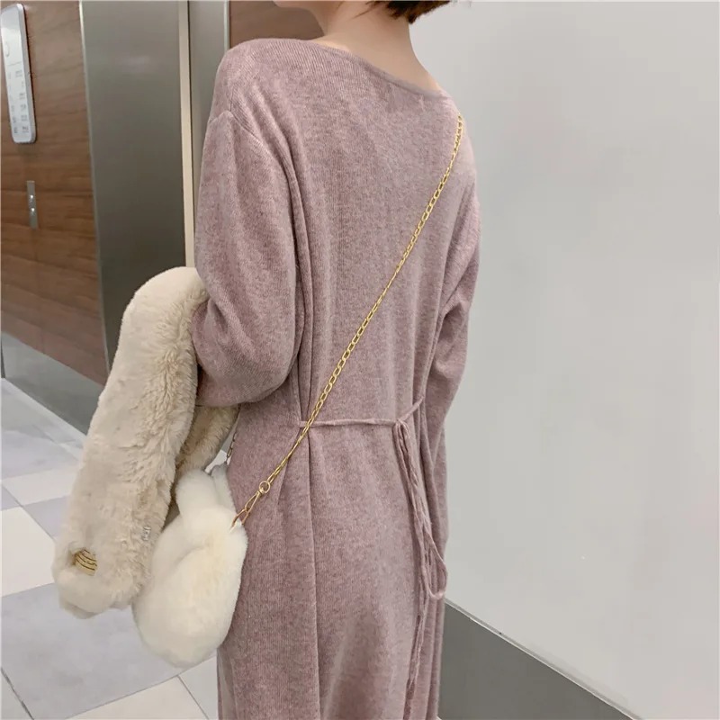 Korean Long Sleeve Gentle Knitted Sweater High Quality Lace Up Button Loose Midi Dress Women Autumn Winter Office Clothing
Korean Long Sleeve Gentle Knitted Sweater High Quality Lace Up Button Loose Midi Dress Women Autumn Winter Office Clothing