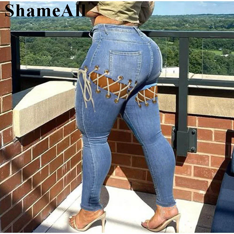 Plus Size Sexy Buttock Lace Up Ripped Skinny Jeans 3XL Streetwear Women Push Up Butt Bandage Distressed Denim Pencil Pant Outfit
Plus Size Sexy Buttock Lace Up Ripped Skinny Jeans 3XL Streetwear Women Push Up Butt Bandage Distressed Denim Pencil Pant Outfit