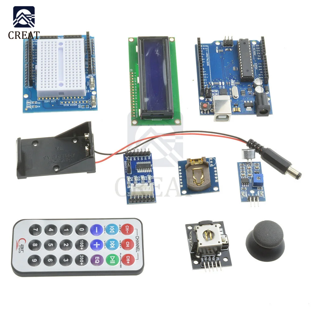 Начальный Обучающий набор Ultimate R3, плата расширения для макетной платы Arduino, провод Dupont, 1602LCD поворотный потенциометр, зуммер
Начальный Обучающий набор Ultimate R3, плата расширения для макетной платы Arduino, провод Dupont, 1602LCD поворотный потенциометр, зуммер