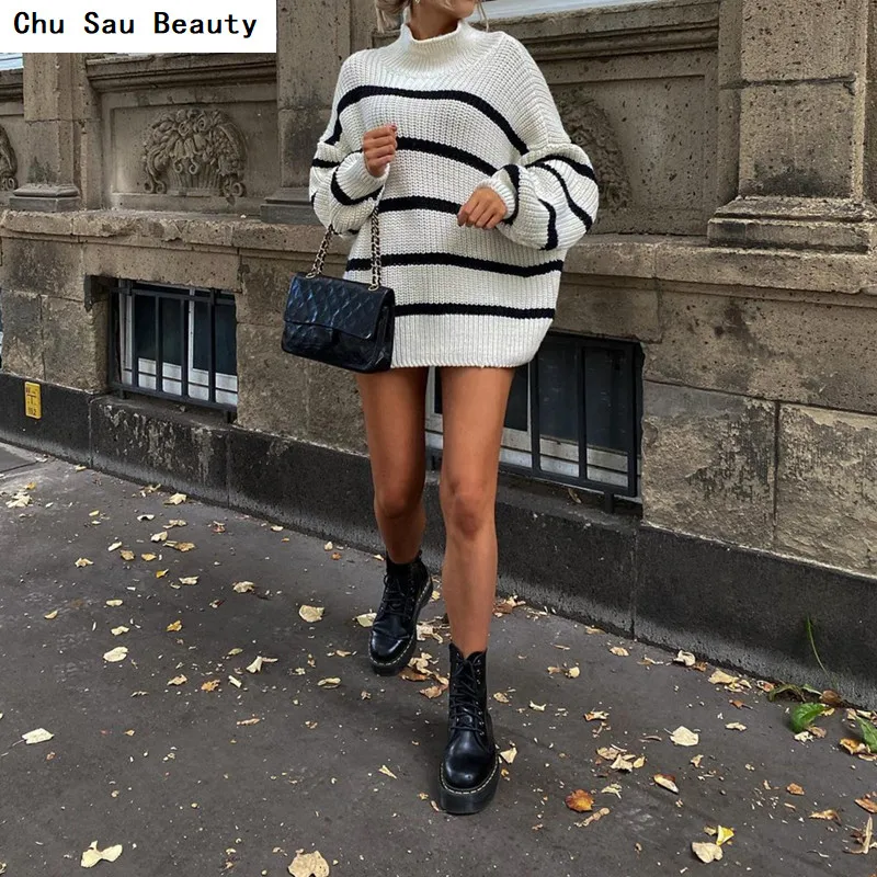 2021 ZA New Women's High-Neck Black And White Striped Knitted Top For Fall/Winter Fashion High Street Warm Long-Sleeved Sweater
2021 ZA New Women's High-Neck Black And White Striped Knitted Top For Fall/Winter Fashion High Street Warm Long-Sleeved Sweater