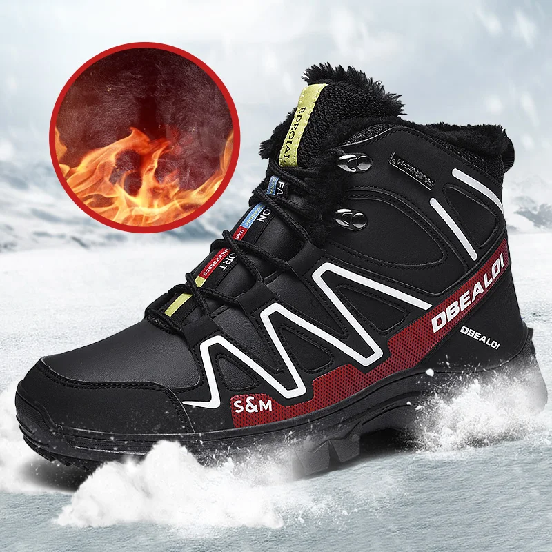 

Winter Outdoor Warm Cotton Boots For Men Plush Lined Hiking Shoes Mountain Climbing Trekking Sneakers Casual Snow Boots Size 47
