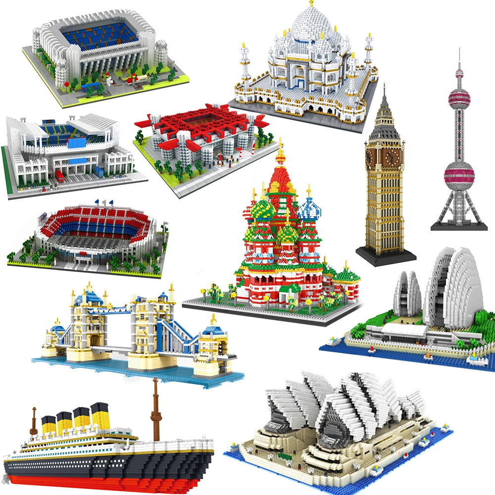 City Architecture Big Ben Paris Taj Mahal Stadium Titanic Micro Building Blocks Russia Cathedral Football Field Bricks Toys
City Architecture Big Ben Paris Taj Mahal Stadium Titanic Micro Building Blocks Russia Cathedral Football Field Bricks Toys