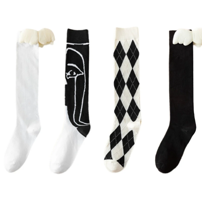 573B Japanese Style Women Girls Cotton Knee High Socks Preppy Style Lolita Kawaii Angel Wing Plaid Portrait Print Schoolgirl
573B Japanese Style Women Girls Cotton Knee High Socks Preppy Style Lolita Kawaii Angel Wing Plaid Portrait Print Schoolgirl