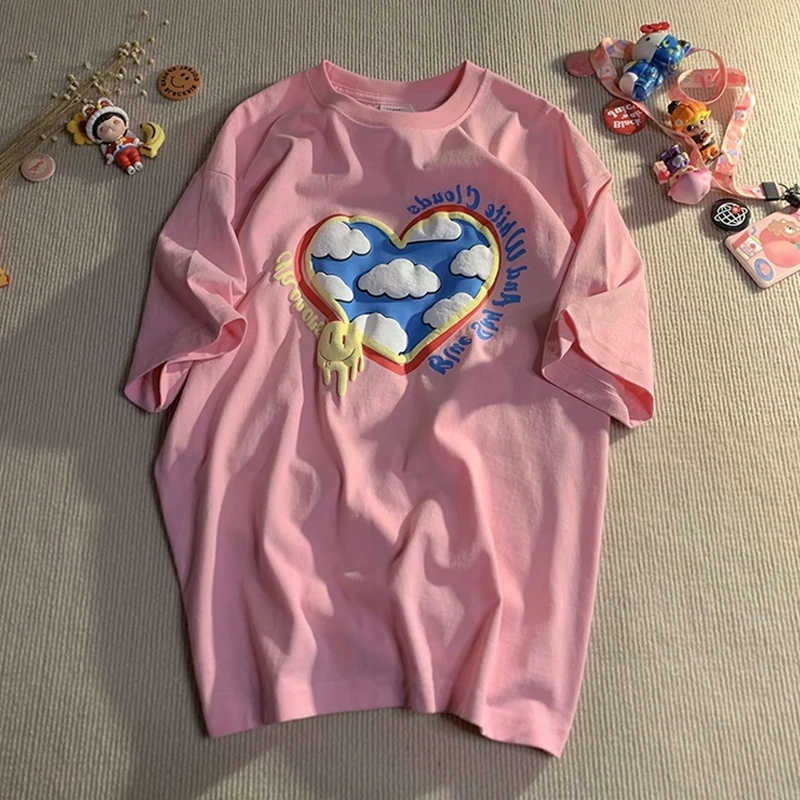 Summer Women T-shirts Short Sleeve Round Neck Large Size Female Tops Graffiti Love Cloud Print Cotton Harajuku Loose Tee Shirts
Summer Women T-shirts Short Sleeve Round Neck Large Size Female Tops Graffiti Love Cloud Print Cotton Harajuku Loose Tee Shirts