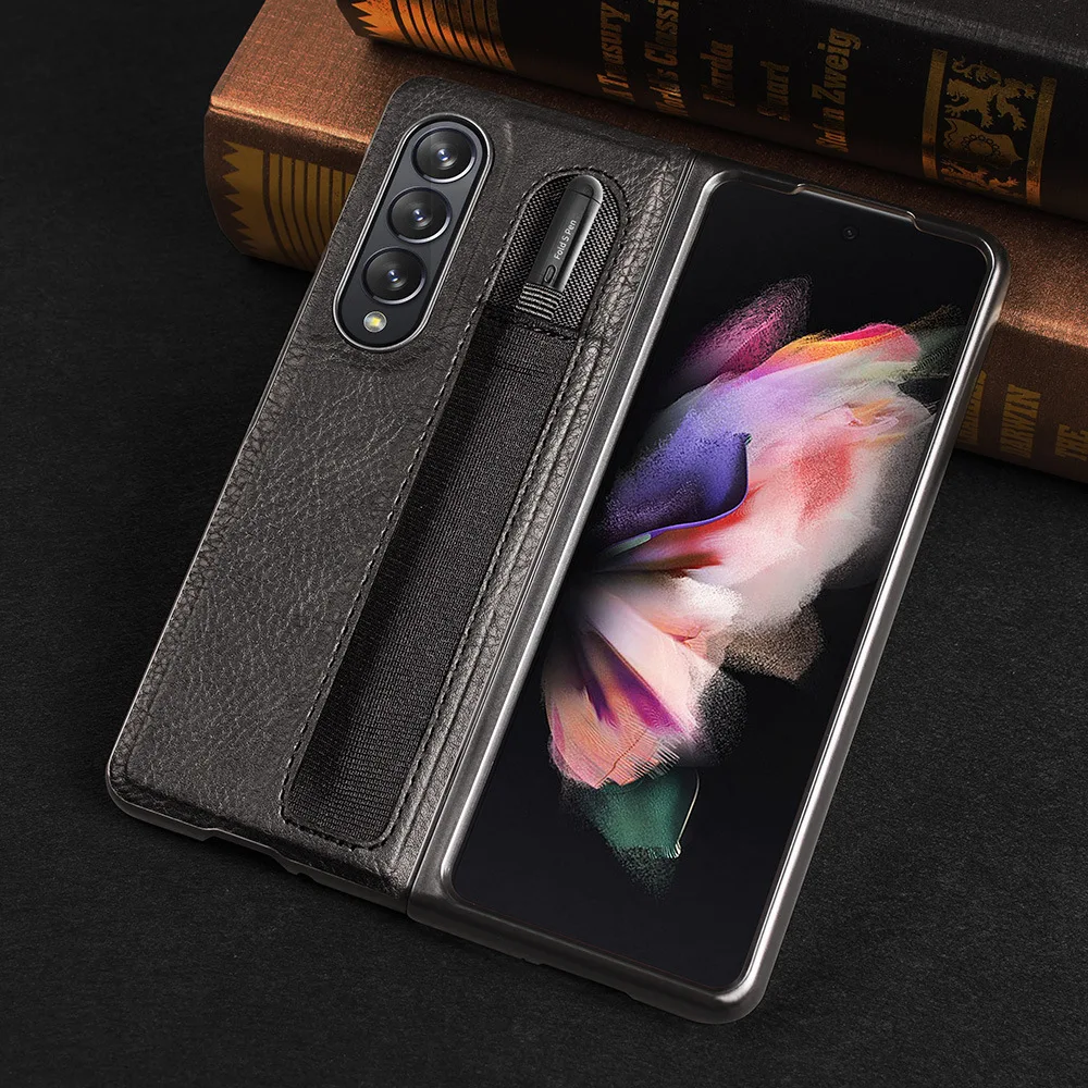 Fashion Leather Lychee pattern Pencil Pen slot case for Samsung Galaxy Z Fold 3 PC Cover Anti-knock luxury Cases for Fold3 F9260
Fashion Leather Lychee pattern Pencil Pen slot case for Samsung Galaxy Z Fold 3 PC Cover Anti-knock luxury Cases for Fold3 F9260