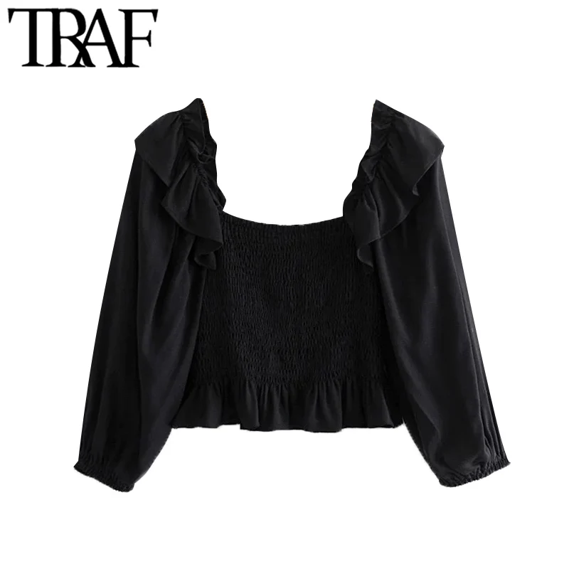 TRAF Women Fashion Smocked Elastic Cropped Blouses Vintage Three Quarter Sleeve Ruffled Female Shirts Chic Tops
TRAF Women Fashion Smocked Elastic Cropped Blouses Vintage Three Quarter Sleeve Ruffled Female Shirts Chic Tops