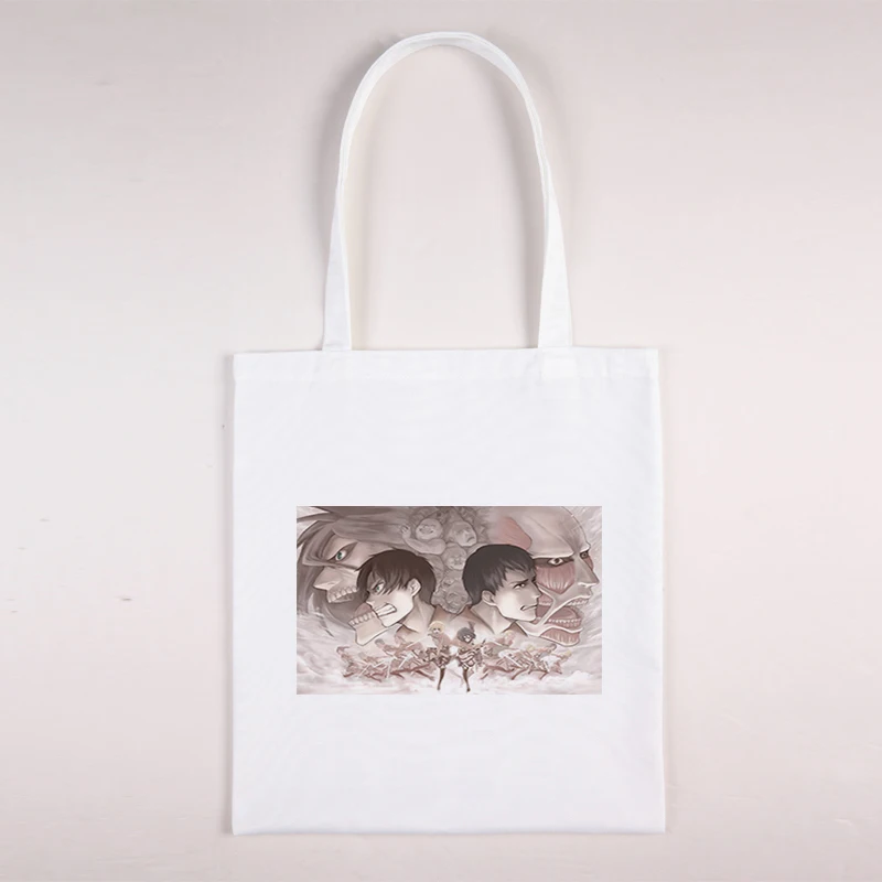 

Anime Shopper Bag 2021 Folding Shopping Fabric Canvas Titans Attack Bags for Boutique Thanks Teacher Gift Designer Handbags Tote