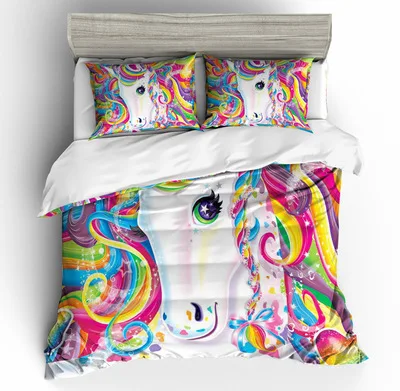 

Hot 3D Unicorn Printed Bedding Set Duvet Cover Cartoon Bedcllothes Colorful Animal Comforter Bedding Sets for Girls Cute Bed Set