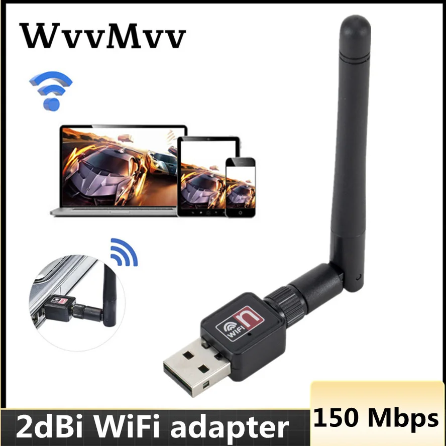 

WVVMVV Wireless WiFi Network Card 150M USB 2.0 802.11 b/g/n LAN Antenna Adapter with Antenna for Laptop PC Mini Wi-fi Dongle