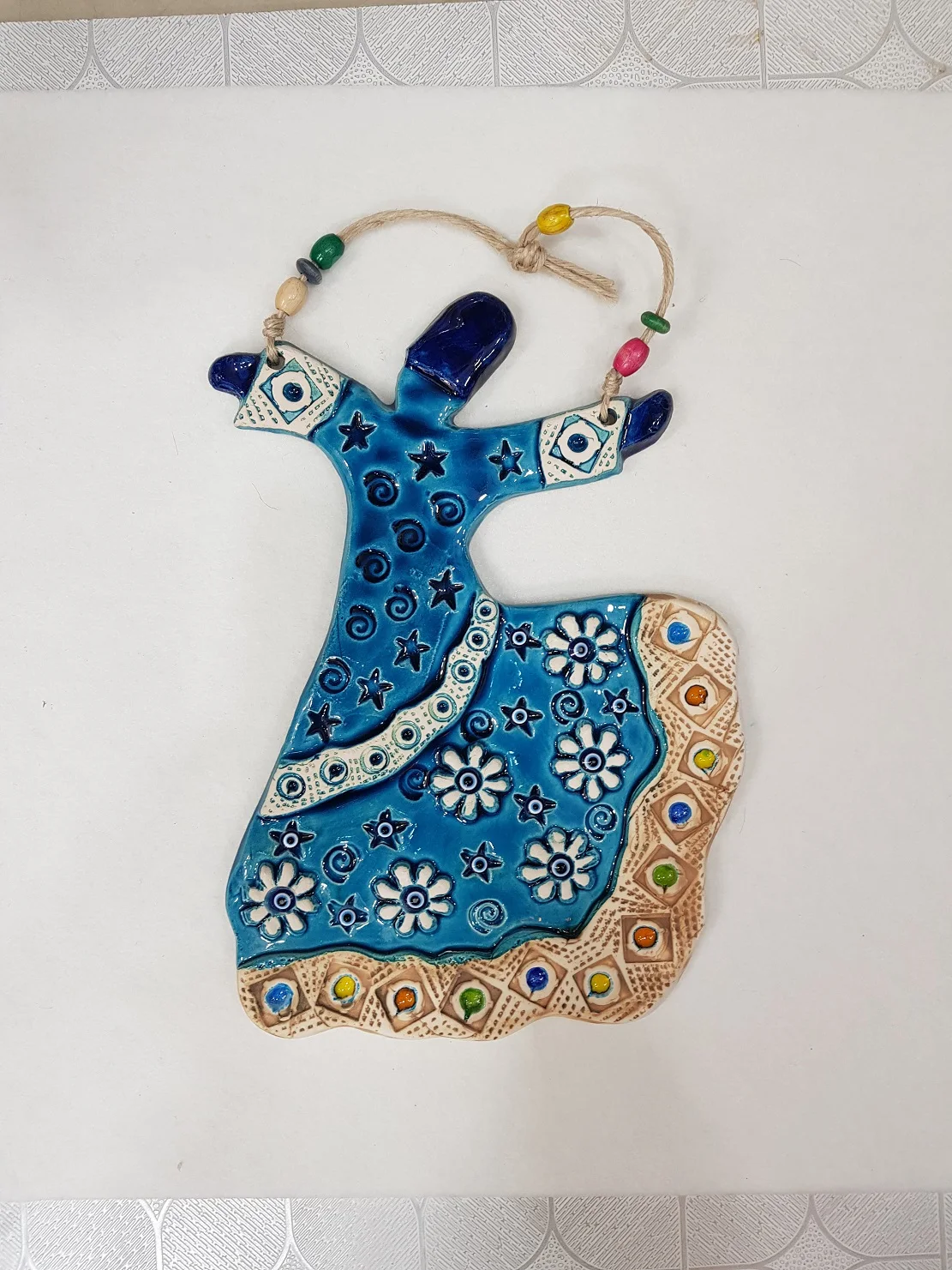 Ceramic Handmade Dervish Wall Hanging Art, English, Decorative, Embossed ,Evil Eye Bead, Maulana, mysticism, Whirling Dervish
Ceramic Handmade Dervish Wall Hanging Art, English, Decorative, Embossed ,Evil Eye Bead, Maulana, mysticism, Whirling Dervish