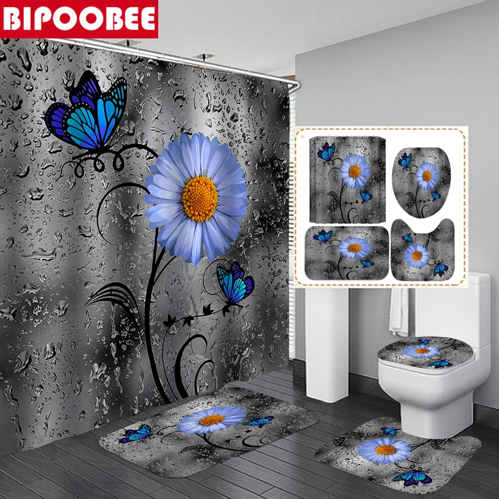 Water Droplets Blue Butterfly Flowers 3d Shower Curtain Toilet Cover Rug Carpets Non-slip Kitchen Bath Mat Bathroom Decoration
Water Droplets Blue Butterfly Flowers 3d Shower Curtain Toilet Cover Rug Carpets Non-slip Kitchen Bath Mat Bathroom Decoration