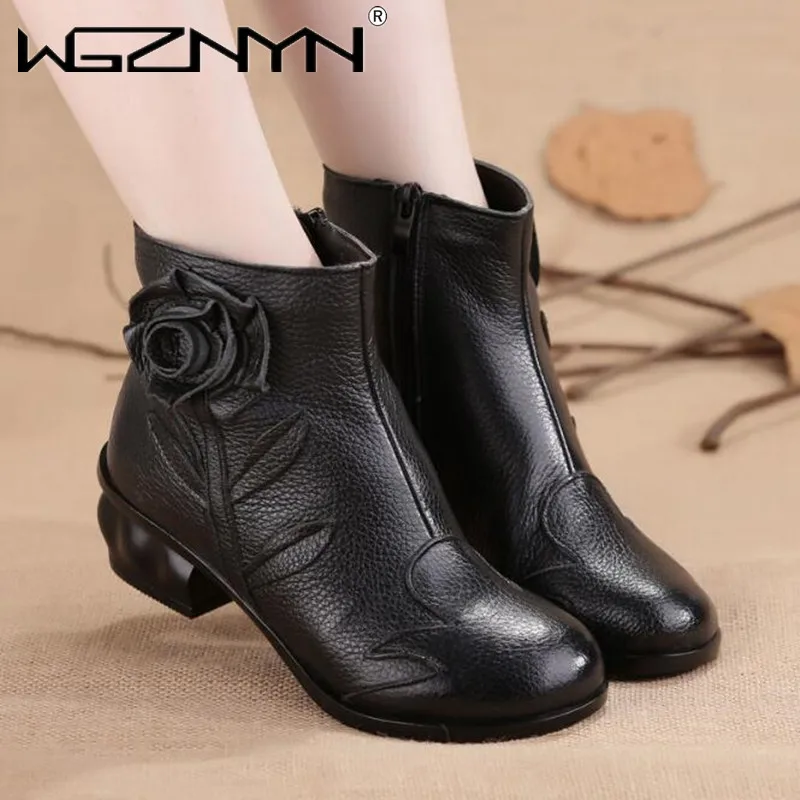 NEW Fashion Genuine PU Leather Thick Heel Women Boots Handmade Flowers Round Toe Zip Ankle Boots Women Winter Plush Warm Boots
NEW Fashion Genuine PU Leather Thick Heel Women Boots Handmade Flowers Round Toe Zip Ankle Boots Women Winter Plush Warm Boots
