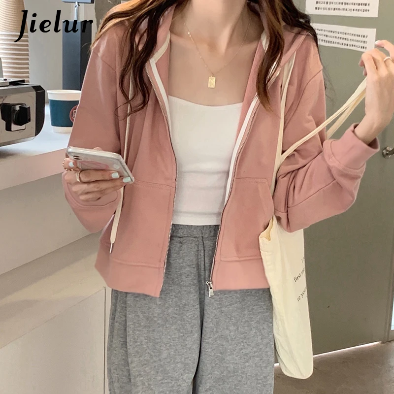Jielur Autumn Korean Zip-up Short Hoodies Women Streetwear 6 Pure Colors Casual Thin Sweatshirt Hooded Female Cardigans S-L
Jielur Autumn Korean Zip-up Short Hoodies Women Streetwear 6 Pure Colors Casual Thin Sweatshirt Hooded Female Cardigans S-L