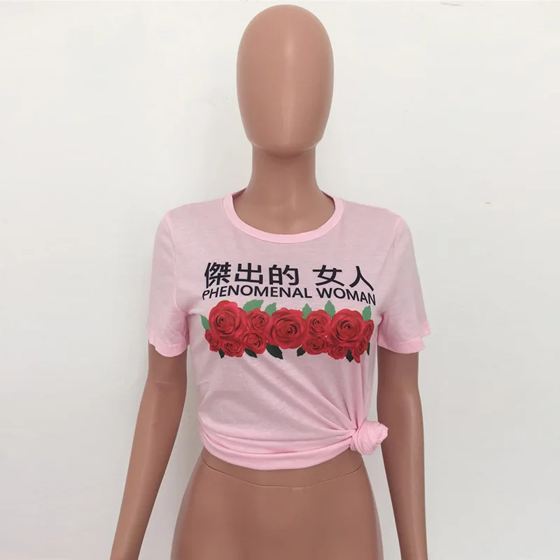 Letter Printed Floral Causal Tshirt Women Round Neck Basic Pink Harajuku Shirts 2021 Summer Plus Size Short Sleeve Slim Tops 
Letter Printed Floral Causal Tshirt Women Round Neck Basic Pink Harajuku Shirts 2021 Summer Plus Size Short Sleeve Slim Tops