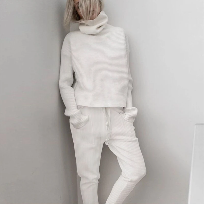 Autumn Knit Rib women tracksuit 2 piece set Casual Long Sleeve Tops And Long Pant Ladies Elegant Solid Turtleneck Leisure Suits
Autumn Knit Rib women tracksuit 2 piece set Casual Long Sleeve Tops And Long Pant Ladies Elegant Solid Turtleneck Leisure Suits