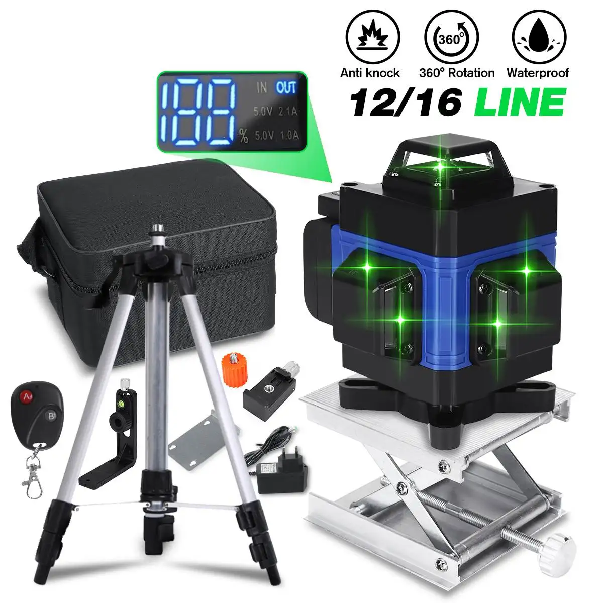 Laser levels 16/12 Lines 4D/3D Green Light Horizontal&Vertical Cross 360 Auto Self-Leveling Laser Levels With Tripod&Remoter&LCD
Laser levels 16/12 Lines 4D/3D Green Light Horizontal&Vertical Cross 360 Auto Self-Leveling Laser Levels With Tripod&Remoter&LCD