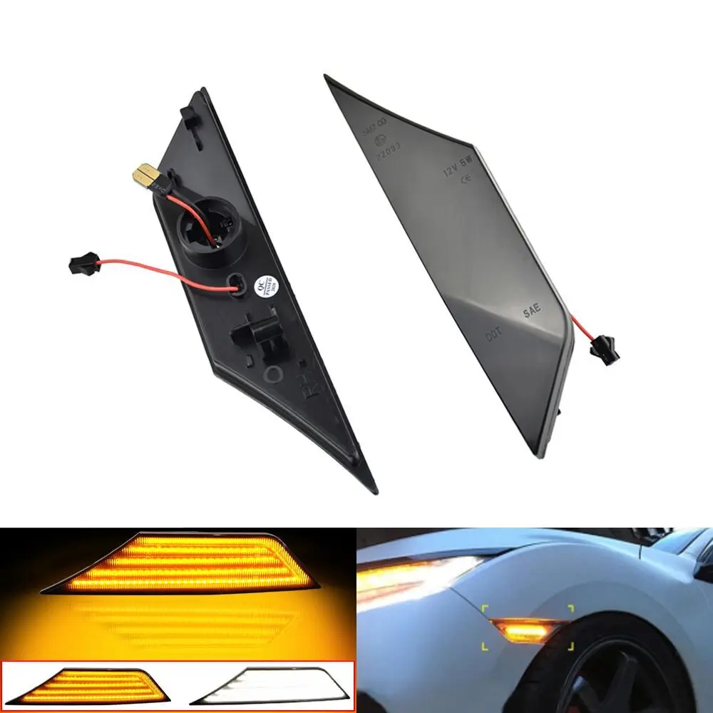 

2PCS Amber and white LED Lights w/ OEM JDM Clear White Lens Side Marker Lamps For 10th Gen Honda Civic Sedan/Coupe/Hatchback