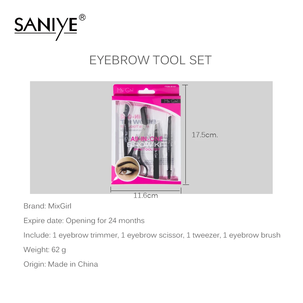 SANIYE 4PCS Professional Eyebrow Trimming Tool Set Eyebrow Knife Scissors Tweezers Eyebrow Comb Makeup Tools W161
SANIYE 4PCS Professional Eyebrow Trimming Tool Set Eyebrow Knife Scissors Tweezers Eyebrow Comb Makeup Tools W161