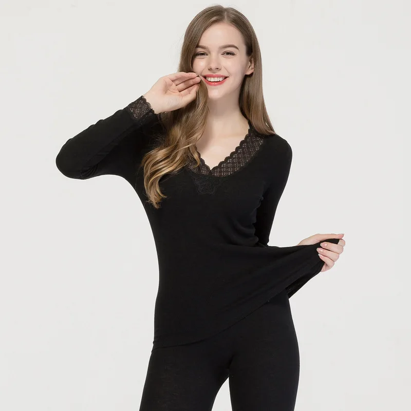 Thermal Underwear Women Pajamas Long Trousers Ribbed Knit V-Neck Lace Slim Clothes Silk Wool Thermal Underwear Set For Winter
Thermal Underwear Women Pajamas Long Trousers Ribbed Knit V-Neck Lace Slim Clothes Silk Wool Thermal Underwear Set For Winter
