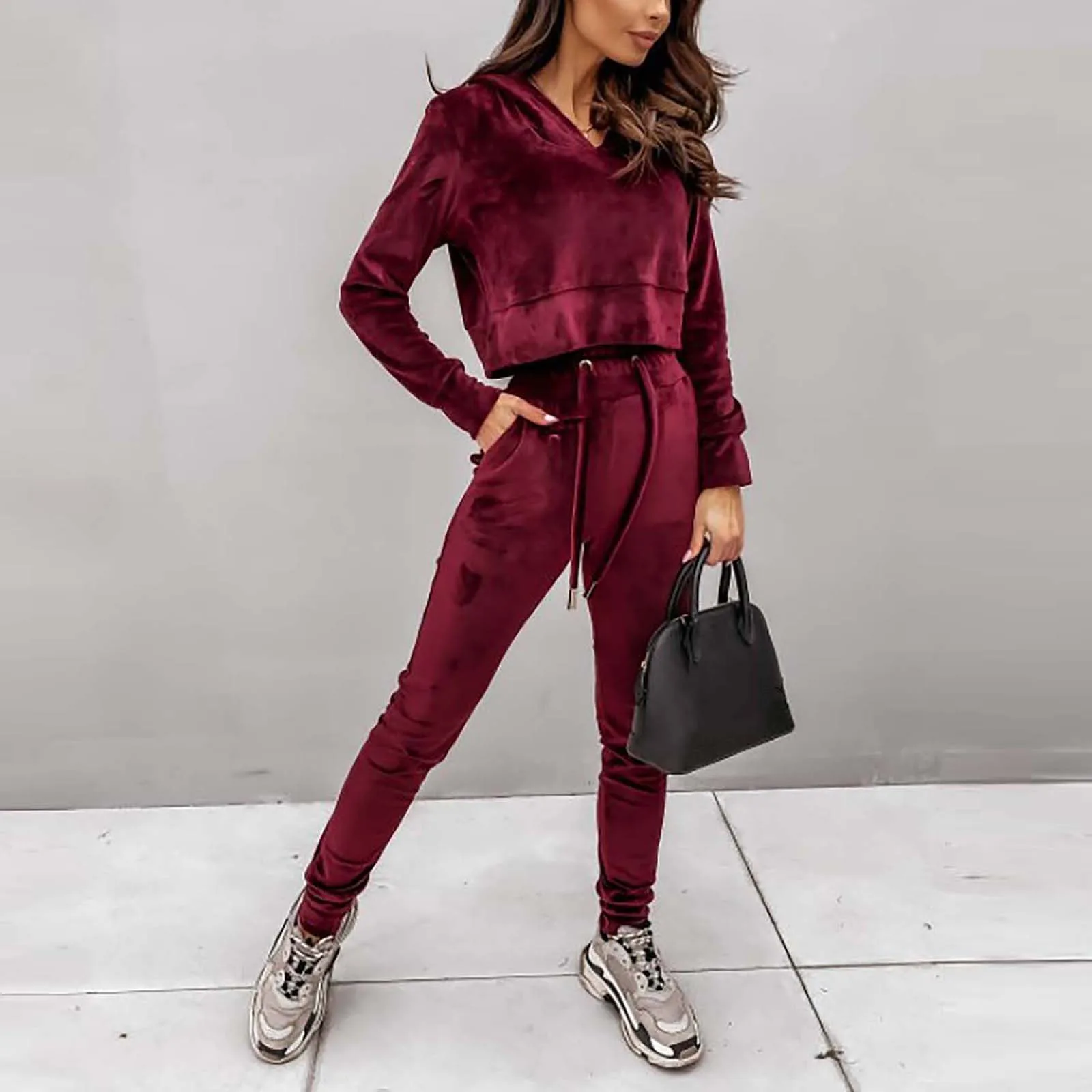 Velvet Autumn Winter Two Piece Set Women Pure Color Hoodies Women Tracksuit Drawstring Long Pants 2 Piece Set Women 
Velvet Autumn Winter Two Piece Set Women Pure Color Hoodies Women Tracksuit Drawstring Long Pants 2 Piece Set Women