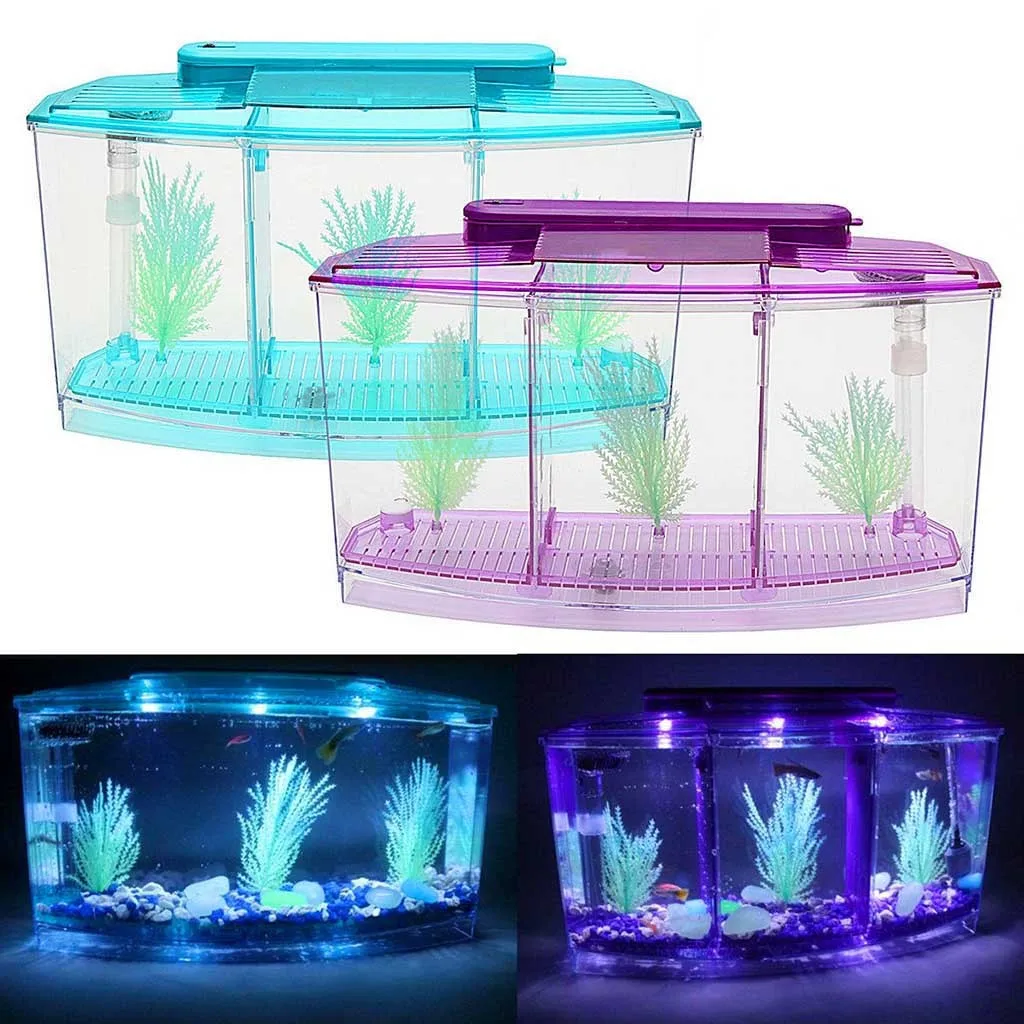 

Mini Fish Tank Aquarium Betta Box Transparent Arcylic Fish Aquarium Tank LED Light Divider Filter Water Fish Breeding Boxes