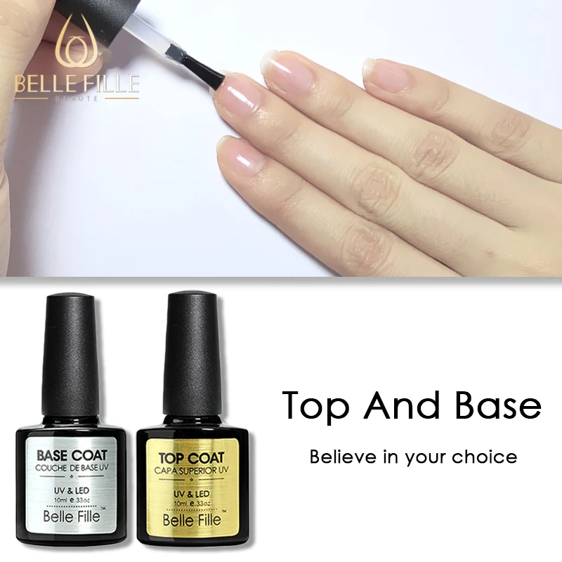 BELLE FILLE Base And Top Coat UV Gel Nail Polish 10ml Transparent Soak Off Primer For Nails Varnish Lacquer 0820 | Красота и здоровье