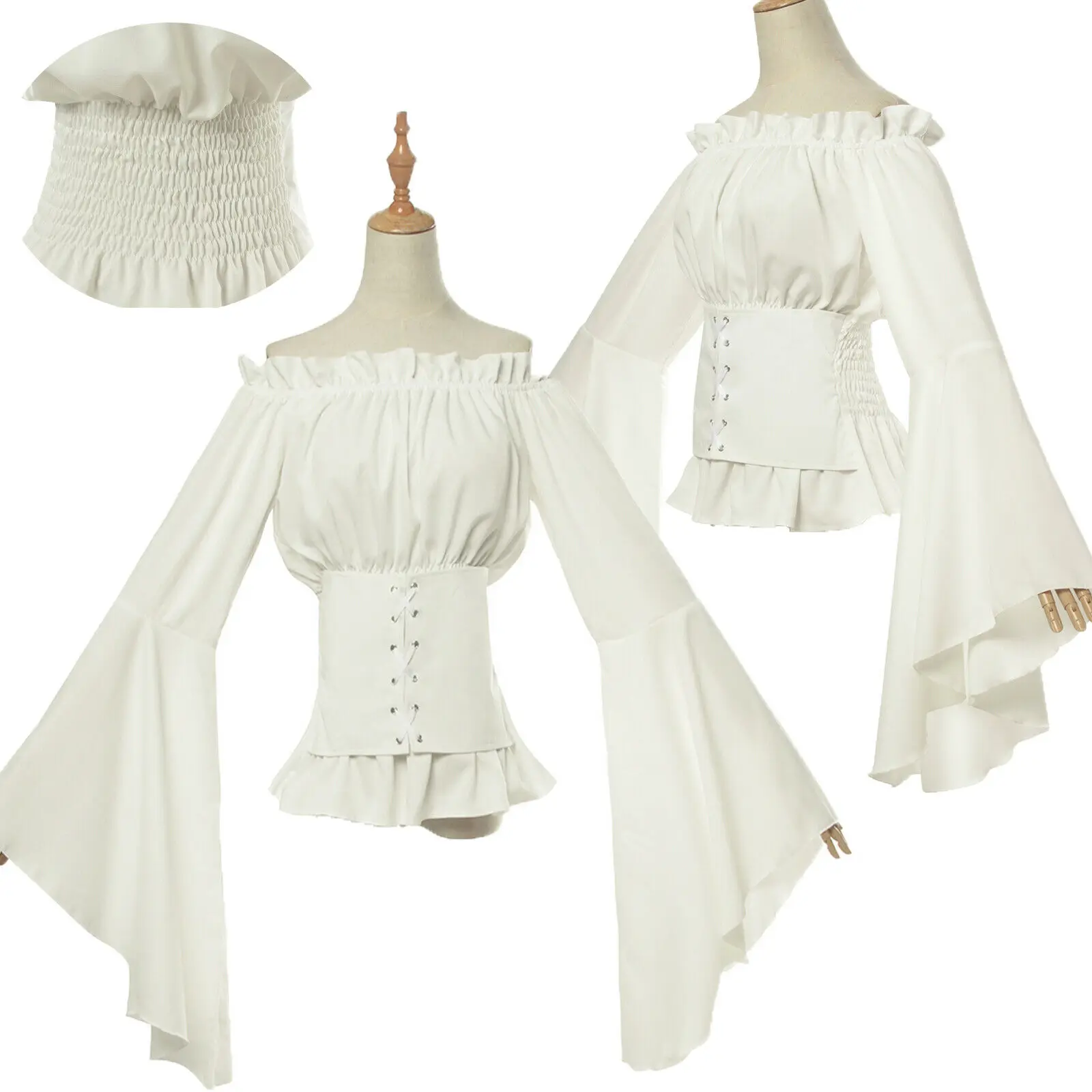 Womens Renaissance Retro Medieval Victorian Blouse Bell Sleeves White Shirts Tops Slim Fit Cosplay Lolita New
Womens Renaissance Retro Medieval Victorian Blouse Bell Sleeves White Shirts Tops Slim Fit Cosplay Lolita New