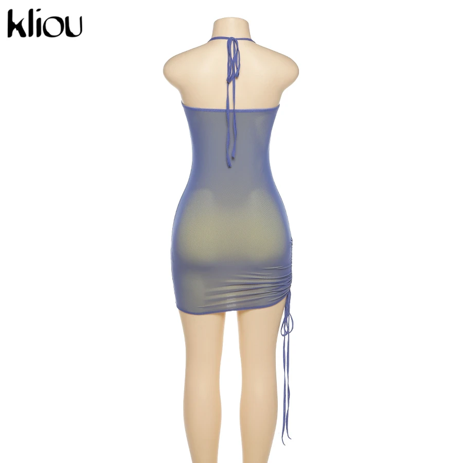 Kliou Hipster Double Layer Drawstring Mini Dress Women Bodycon Halter Sleeveless Ruched Streetwear 2021Sexy Club Basic Clothes Kliou Hipster Double Layer Drawstring Mini Dress Women Bodycon Halter Sleeveless Ruched Streetwear 2021Sexy Club Basic Clothes