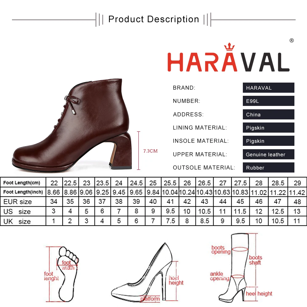 HARAVAL women strange style high heels ankle boots lace-up black wine red round toe women leather shoes E99L
HARAVAL women strange style high heels ankle boots lace-up black wine red round toe women leather shoes E99L