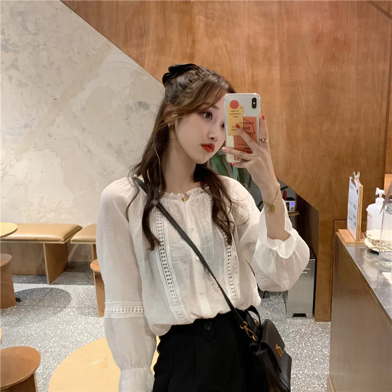 New Fashion Lace Hollow Out Sweet Loose White Women's O-Neck Blouse long Sleeves Solid Blouse Shirt blusas mujer de moda
New Fashion Lace Hollow Out Sweet Loose White Women's O-Neck Blouse long Sleeves Solid Blouse Shirt blusas mujer de moda