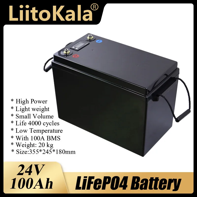 LiitoKala 24V 100Ah LiFePO4 Battery Solar Golf Car for Forklift waterproof battery pack for inverter,solar system,boat motor
LiitoKala 24V 100Ah LiFePO4 Battery Solar Golf Car for Forklift waterproof battery pack for inverter,solar system,boat motor