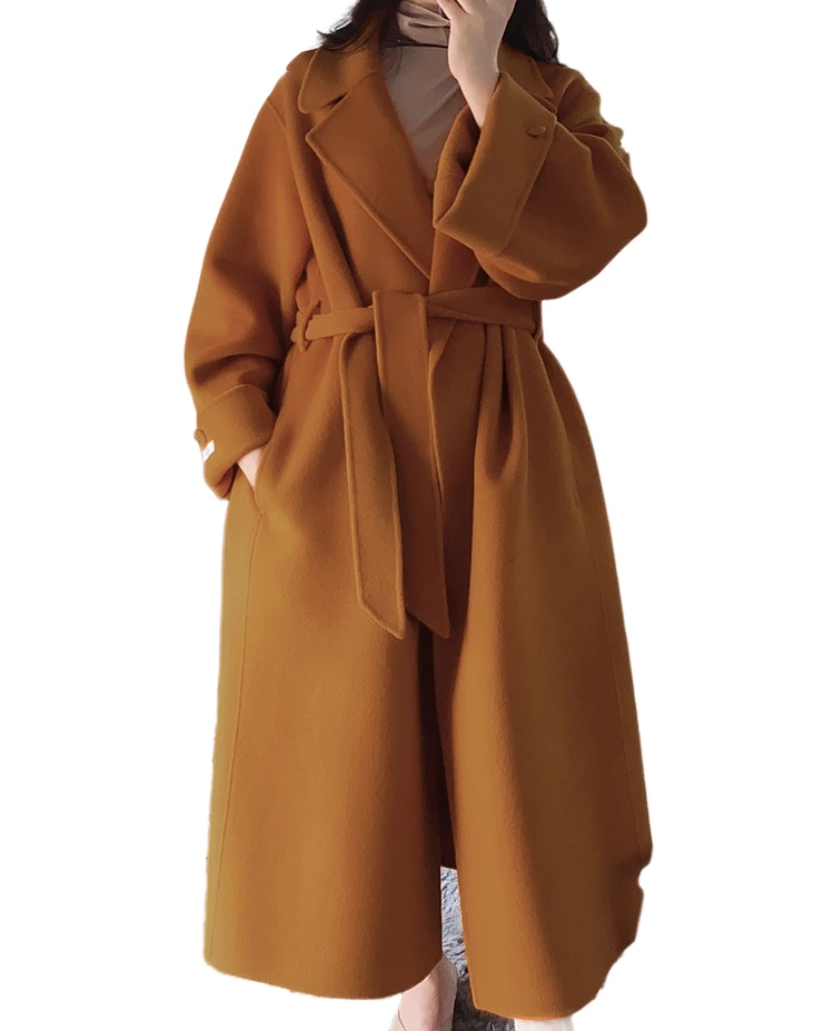 

women Hand-Stitched Double-Sided Cashmere Coat Fat Sleeve Loose Bathrobe Coat Cashmere overcoats/tweed jacket winter coats