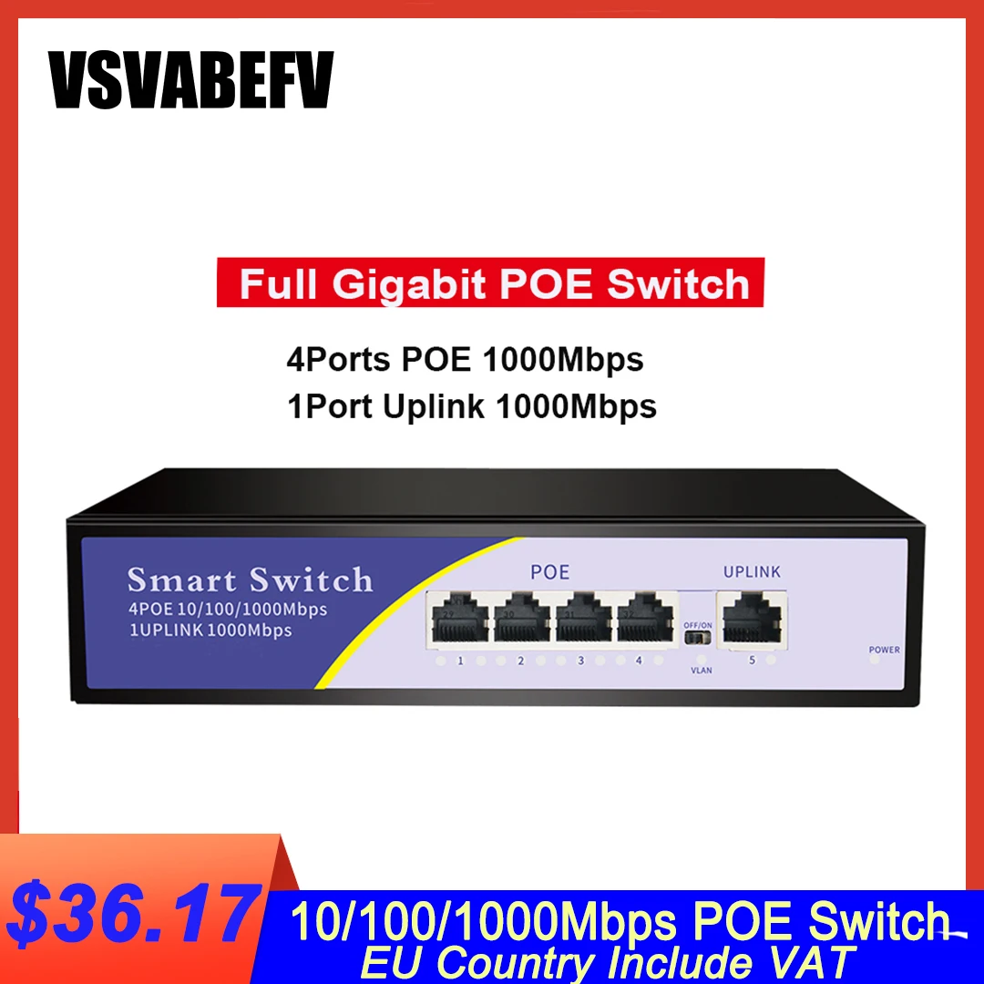 

POE коммутатор гигабитный Стандарт RJ45 порты 10/100/1000 Мбит/с Ethernet коммутатор сетевой коммутатор поддержка 802.3af/at для ip-камеры и AP