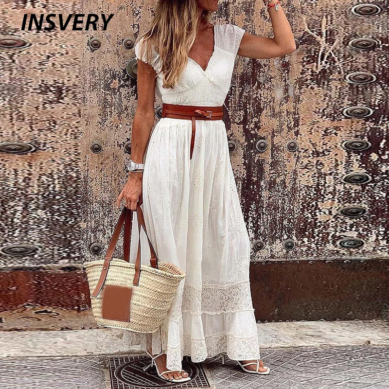 White Maxi Dresses For Women Elegant V Neck Lace Long Dress Women Short Sleeve Sexy Beach Party Dress Boho With Belt
White Maxi Dresses For Women Elegant V Neck Lace Long Dress Women Short Sleeve Sexy Beach Party Dress Boho With Belt