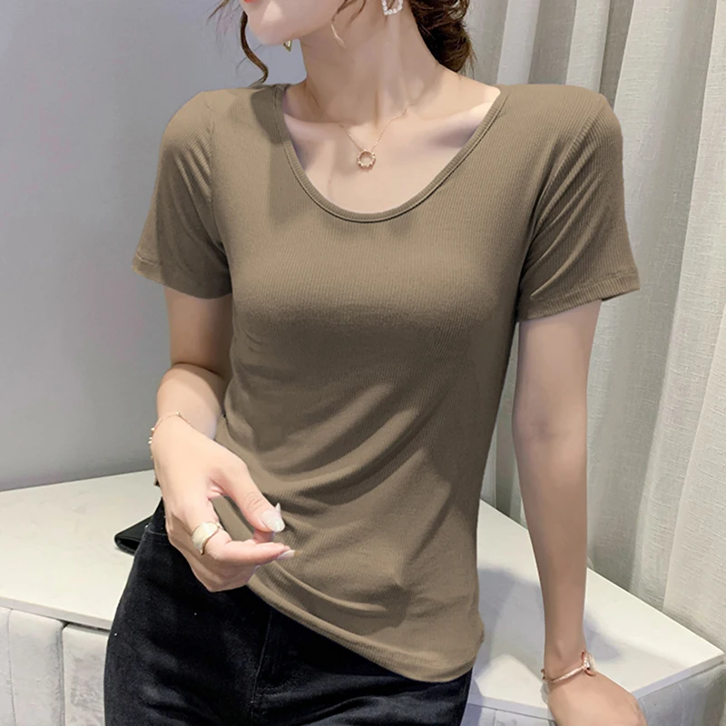 LJSXLS New Cotton Slim Short Sleeve T Shirt Womens Solid Color O-Neck T-shirt Female Summer All-match Black Tee Shirt Femme 2021
LJSXLS New Cotton Slim Short Sleeve T Shirt Womens Solid Color O-Neck T-shirt Female Summer All-match Black Tee Shirt Femme 2021