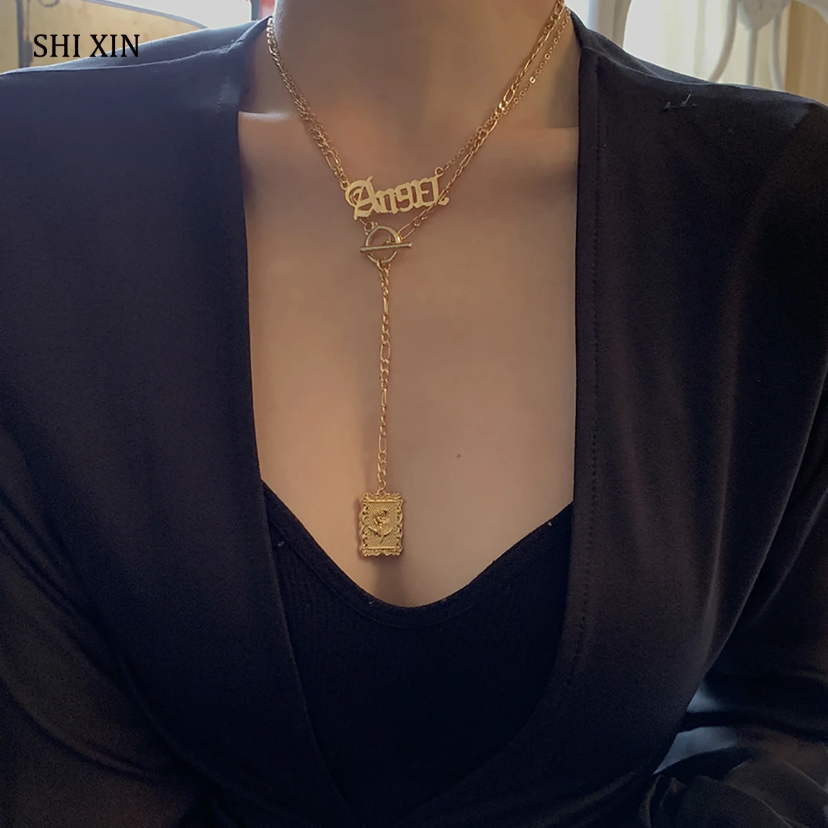 SHIXIN Vintage Angel/Rose Flower Pendant Necklace for Women Sexy Layered Long Chain Choker Necklace Female Accessories 2021 Gift
SHIXIN Vintage Angel/Rose Flower Pendant Necklace for Women Sexy Layered Long Chain Choker Necklace Female Accessories 2021 Gift