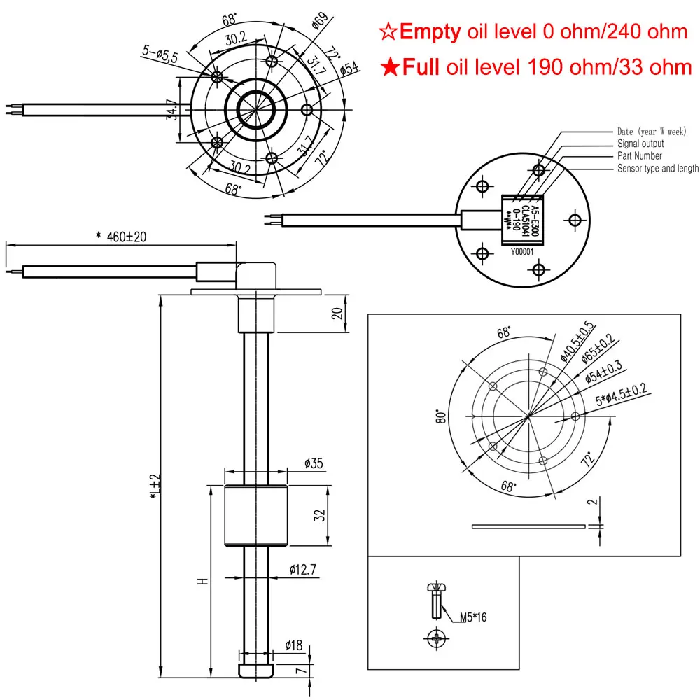 Water Level Sensor 100mm ~ 1000mm Liquid Fuel Level Sensors Meter Switch Boat Sender Unit Marine 0~190 ohm 5 Holes Fuel Sending 
Water Level Sensor 100mm ~ 1000mm Liquid Fuel Level Sensors Meter Switch Boat Sender Unit Marine 0~190 ohm 5 Holes Fuel Sending