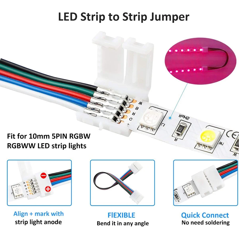 Kit 95 Pcs 5050 4-pin Led Strip Connector With T-shaped L-shaped Connector Jumper Wire Jumper Clip