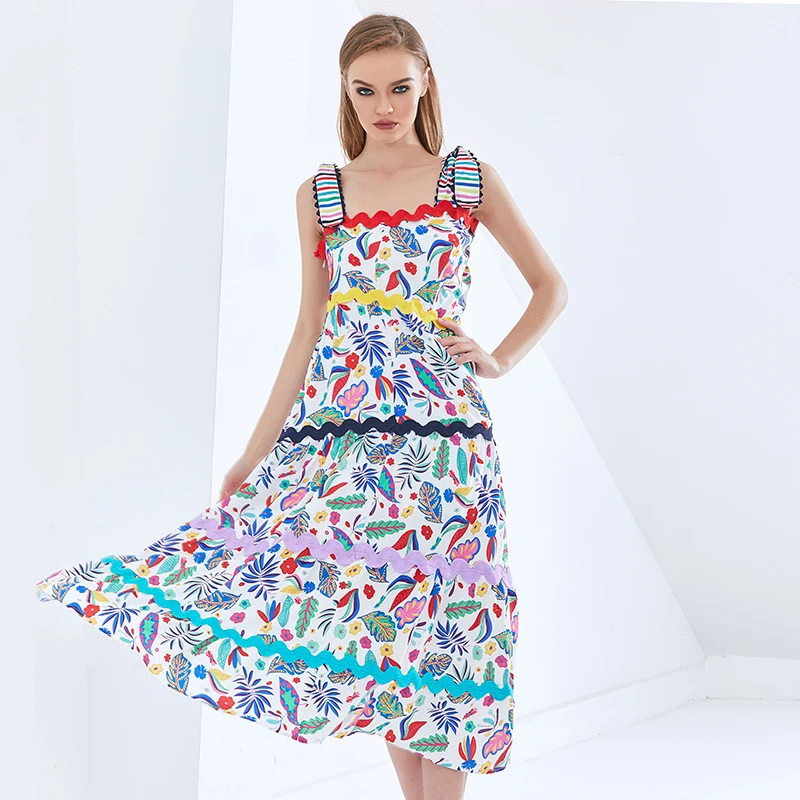 Bohemian Print Sling Dress For Women Square Collar Sleeveless High Waist Hit Color Dresses Female Fashion Summer
Bohemian Print Sling Dress For Women Square Collar Sleeveless High Waist Hit Color Dresses Female Fashion Summer