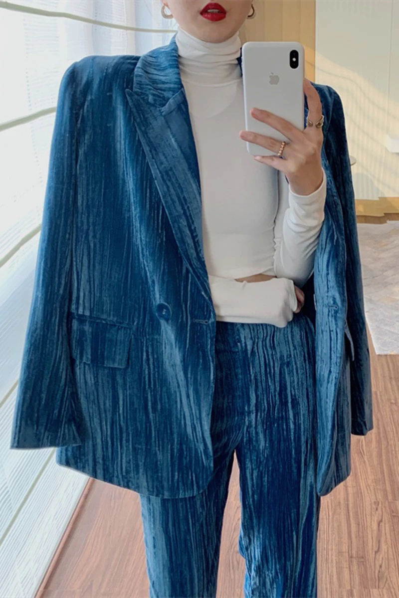 Vintage Blue Velvet Notched Suit Jacket 2021 New Spring Summer Loose Slim Women Blazers
Vintage Blue Velvet Notched Suit Jacket 2021 New Spring Summer Loose Slim Women Blazers