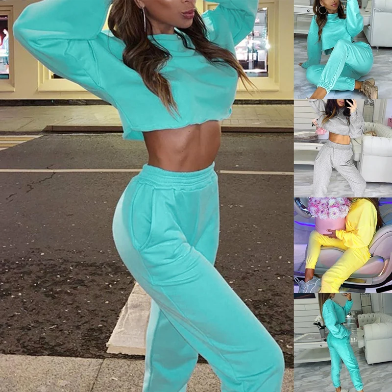 Autumn Winter 2 Piece Set Women Sweatshirt Crop Top and Pants Tracksuit Sports Jogging Suit 
Autumn Winter 2 Piece Set Women Sweatshirt Crop Top and Pants Tracksuit Sports Jogging Suit